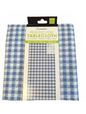 PEVA PVC-Free Blue & White Gingham Oblong Tablecloth 52" x 90"